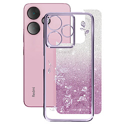 Avizar Coque Silicone pour Xiaomi Redmi 13 Motif Fleurs Pailletées et Strass Lavande