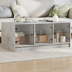 vidaXL Table basse avec portes en verre gris béton 102x50x42 cm