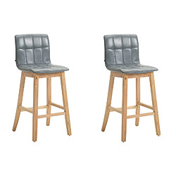 Decoshop26 Lot de 2 tabourets de bar desing moderne assise avec couture carré en PVC gris 10_0004055