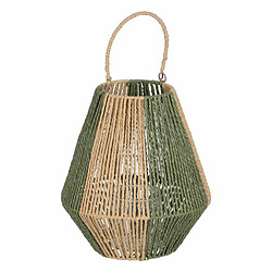 BigBuy Home Lanterne Bougeoir Lanterne Vert Beige Métal Papier Verre 27 x 27 x 30 cm