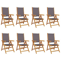 vidaXL Chaises inclinables de jardin lot de 8 tissu et bois massif