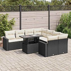 vidaXL Salon de jardin 9 pcs avec coussins noir résine tressée