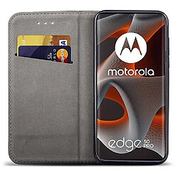 Htdmobiles Housse etui portefeuille avec coque interieure en silicone pour Motorola Edge 50 Pro 5G + film ecran - NOIR MAGNET