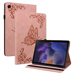 Etui en PU motif de papillons et de fleurs avec porte-cartes et élastique rose pour votre Samsung Galaxy Tab A8 10.5'' 2021