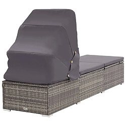 Acheter Helloshop26 Transat chaise longue bain de soleil lit de jardin terrasse meuble d'extérieur avec auvent et coussin résine tressée gris 02_0012273