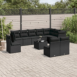 Maison Chic Salon de jardin 11 pcs avec coussins | Ensemble de Table et chaises | Mobilier d'Extérieur noir résine tressée -GKD78334