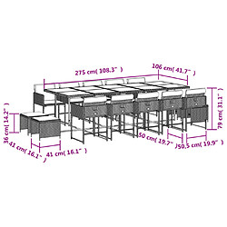 vidaXL Ensemble à manger de jardin avec coussins 15 pcs marron rotin pas cher