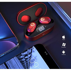 Universal Authentique autorisé réduction du bruit TWS Bluetooth 5.0 Casque étanche pour casque LED affichage numérique système d'exploitation | Casque Bluetooth casque (rouge) pas cher