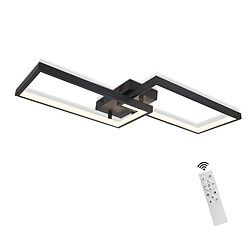 NETTLIFE Plafonnier LED Noir 80 cm Salon Moderne Dimmable avec Télécommande 48W Rectangle Design Métal pour Chambre Chambre d'Enfant