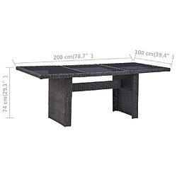 vidaXL Table à manger Noir 200x100x74 cm Verre et résine tressée pas cher