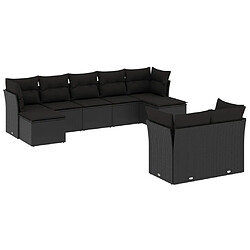 Maison Chic Salon de jardin 9 pcs avec coussins | Ensemble de Table et chaises | Mobilier d'Extérieur noir résine tressée -GKD38560