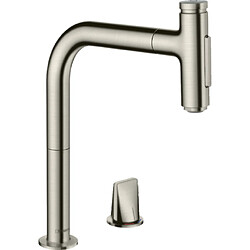 Hansgrohe - Mitigeur de cuisine 2 trous 200 Metris Select M71 avec douchette extractible 2 jets, sBox finition aspect acier inox