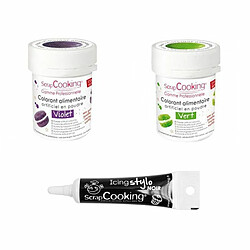 Scrapcooking 2 colorants alimentaires vert-violet + Stylo glaçage noir