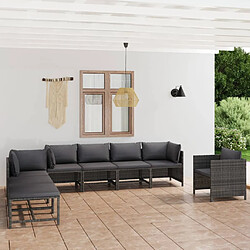 vidaXL Salon de jardin 8 pcs avec coussins Résine tressée Gris