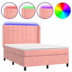 Sommier à lattes,Cadre à lattes de lit pour Adulte matelas et LED Rose 140x190 cm Velours -MN48397