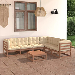 Maison Chic Ensemble Tables et chaises d'extérieur 7pcs avec coussins,Salon de jardin marron miel bois de pin -GKD265155