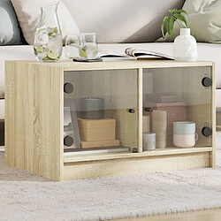 Maison Chic Table basse pour salon | Table à café avec portes en verre chêne sonoma 68x50x42 cm -GKD52884