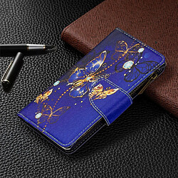 Etui en PU fermeture à glissière d'impression de modèle papillon bleu foncé pour votre Samsung Galaxy S10