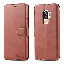 Wewoo Housse Coque Pour Galaxy S9 Plus AZNS Étui en cuir avec rabat magnétique et texture de mollet support et logements cartes et cadre photo Marron