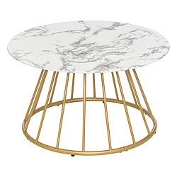 Pegane Table basse, Table de salon en verre trempé effet marbre coloris Blanc, noir et fer coloris doré - diamètre 70 x Hauteur 40 cm