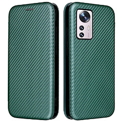 Coque en TPU + PU texture en fibre de carbone avec support vert pour votre Xiaomi 12 Pro