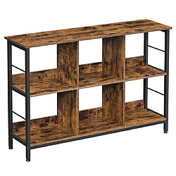 Helloshop26 Bibliothèque 6 compartiments meuble de rangement ouvert étagère livres horizontale pour bureau salon chambre 120 x 33 x 80 cm style industriel marron rustique et noir 12_0001469