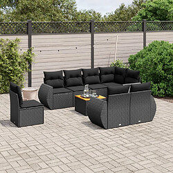 Maison Chic Salon de jardin 9 pcs avec coussins | Ensemble de Table et chaises | Mobilier d'Extérieur noir résine tressée -GKD88134