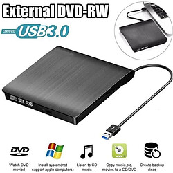 NC Lecteur Graveur DVD CD Externe USB 3.0 Ultra Slim Portable - Noir - Plug and Play - Haute Vitesse 