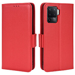 Etui en PU texture litchi avec support, rouge pour votre Oppo A94 4G/F19 Pro 4G/Reno5 F 4G/Reno5 Lite