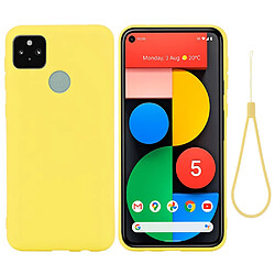 Coque en silicone Liquide de couleur unie bien protégé avec sangle jaune pour votre Google Pixel 5a 5G