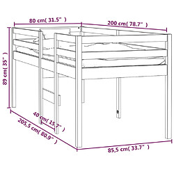 vidaXL Lit haut sans matelas 80x200 cm bois de pin massif pas cher