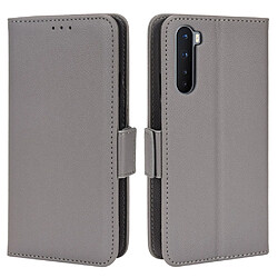 Etui en PU texture litchi, double fermeture magnétique avec support, gris pour votre OnePlus Nord