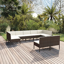 Maison Chic Salon de jardin 9 pcs + coussins - Mobilier/Meubles de jardin - Table et chaises d'extérieur Résine tressée Marron -MN43595