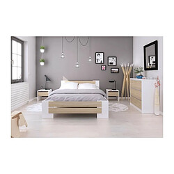 MAO Chambre adulte complete - Contemporain - Blanc mat et decor chene sonoma - l 140 x L 190 cm