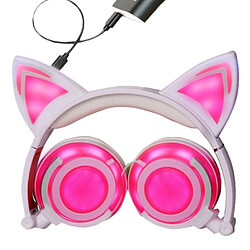 Wewoo Pour iPhone, Galaxy, Huawei, Xiaomi, rose LG, HTC et autres smartphone USB Charging Pliable Glowing Cat Oreille Casque Gaming Headset avec LED Lumière câble AUX,