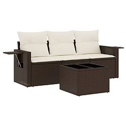 vidaXL Salon de jardin 4 pcs avec coussins marron résine tressée