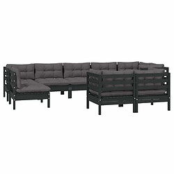 Avis Maison Chic Salon de jardin 9 pcs + coussins - Mobilier/Meubles de jardin - Table et chaises d'extérieur Noir Bois de pin massif -MN52628