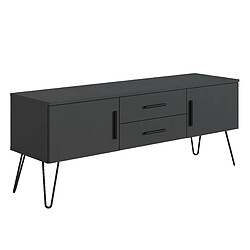 Pegane Meuble TV en mélamine coloris gris Anthracite - Longueur 140 x Profondeur 40 x Hauteur 56 cm