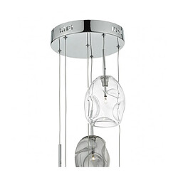 Luminaire Center Suspension Quinn chrome poli et verre fumé 6 ampoules