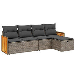 Maison Chic Ensemble de 5 Tables et chaises d'extérieur avec coussins,Salon de jardin gris résine tressée -GKD477945