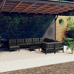 Maison Chic Salon de jardin 11pcs + coussins - Mobilier/Meubles de jardin - Table et chaises d'extérieur Noir Bois de pin -MN87039