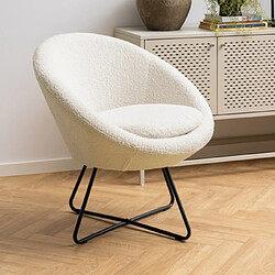 Mes Fauteuil rond 82x71x81 cm en tissu bouclette crème - ARROW