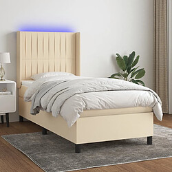 vidaXL Sommier à lattes de lit matelas et LED Crème 90x200 cm Tissu