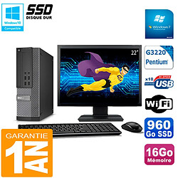 PC DELL 7020 SFF Ecran 22" Intel G3220 RAM 16Go Disque Dur 960 Go SSD Wifi W7 - Occasion