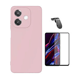 Kit De Film En Verre Trempé À Coque Complète 5D + Couvercle En Silicone Liquide + Support Magnétique L Phonecare Pour Oppo A3 4G - Rose