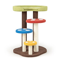 Helloshop26 Arbre à chat 3 en 1 tour à chat 5 niveaux 3 poteaux entièrement enveloppés de sisal tapis et plates-formes amovibles motifs champignons coloré 20_0007651