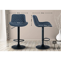 Decoshop26 Tabouret de bar x1 assise avec coutures décoratives losange en tissu bleu et pieds en métal noir 10_0005231