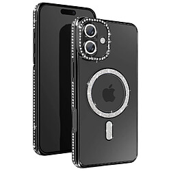 Avizar Coque Diamant pour iiPhone 16 Plus Protection MagSafe Contour Strass Noir