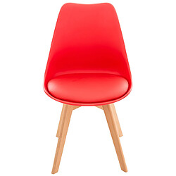 Decoshop26 Chaise de salle à manger x1 design scandinave en plastique et PVC rouge et pieds en bois clair 10_0002273