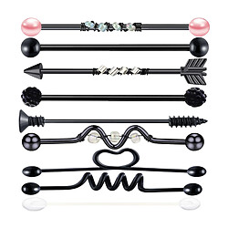 9Pcs Labret Oreille Helix Boucle D'oreille Bar Barbell Body Piercing Bijoux Noir